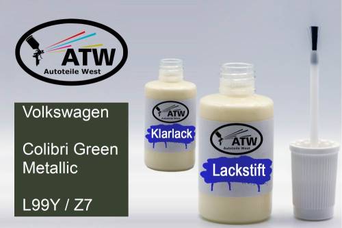 Volkswagen, Colibri Green Metallic, L99Y / Z7: 20ml Lackstift + 20ml Klarlack - Set, von ATW Autoteile West.